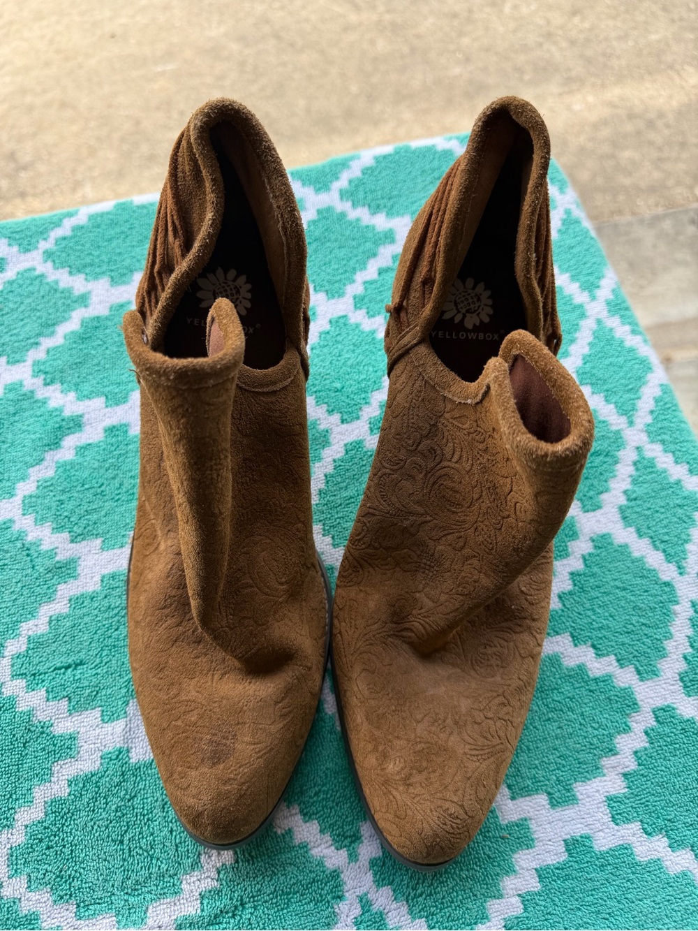 Yellow Box Brown Embossed Suede Ankle Booties